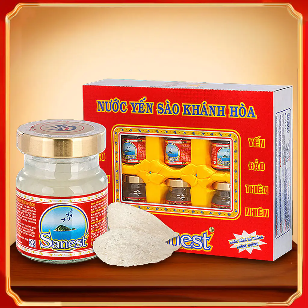 Hộp Quà Nước Yến Sào Khánh Hòa Sanest (21%) Không Đường  6 Lọ x 70ml